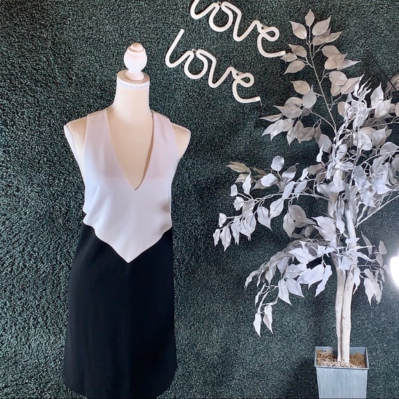 Alice + Olivia Black & White V Neck Mini Dress - Picture 2 of 9